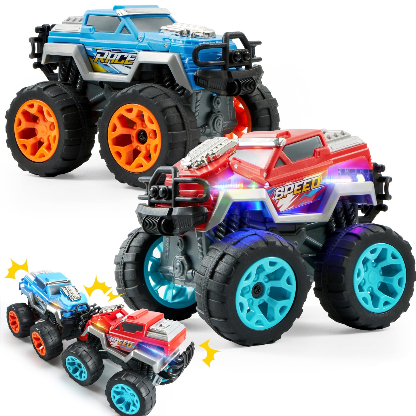 Jova Vroomix 2-Pack Smash & Bump Monster Trucks | Crash Sounds & Flashing Lights for Toddlers 3–7 | Gift-Ready