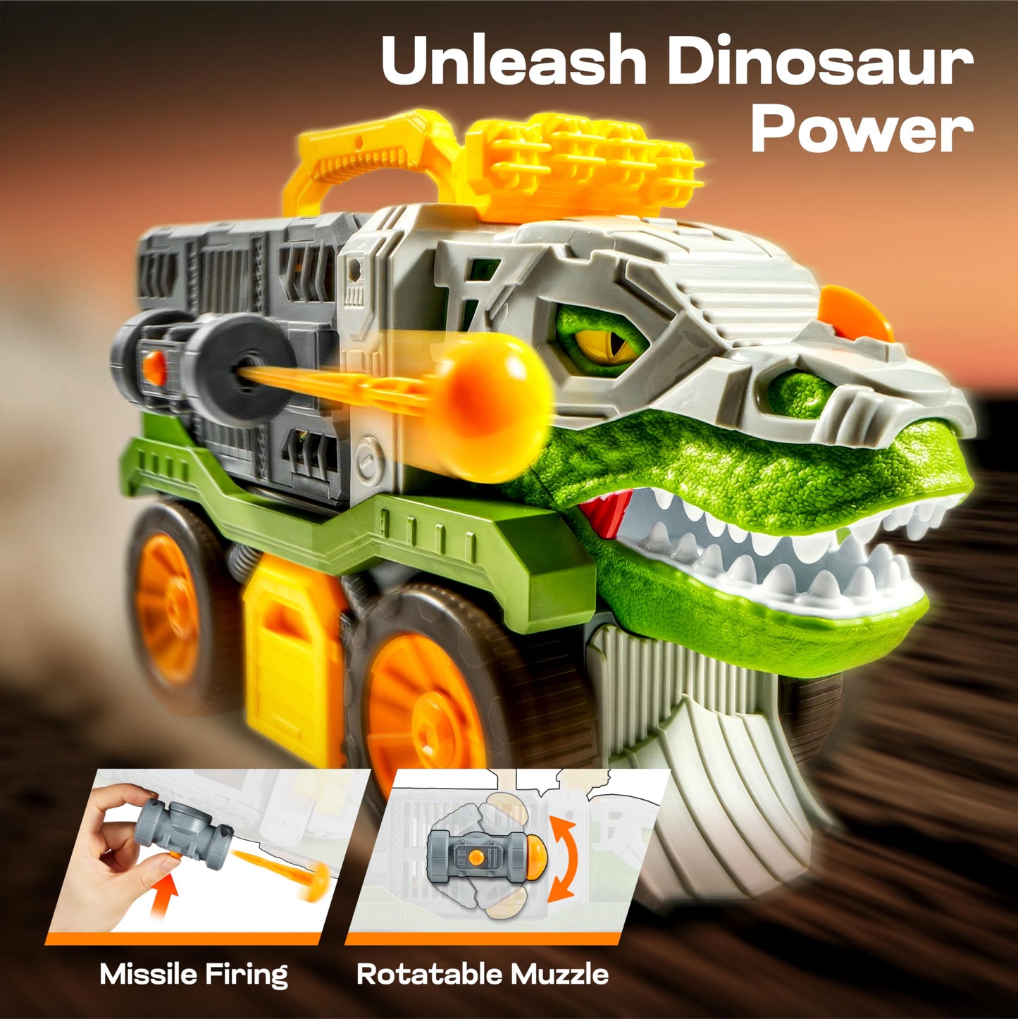 Vroomix JOVA 9-in-1 Dinosaur Transport Truck for Kids 3-5 | 2 Cars, 6 Figures, Launcher