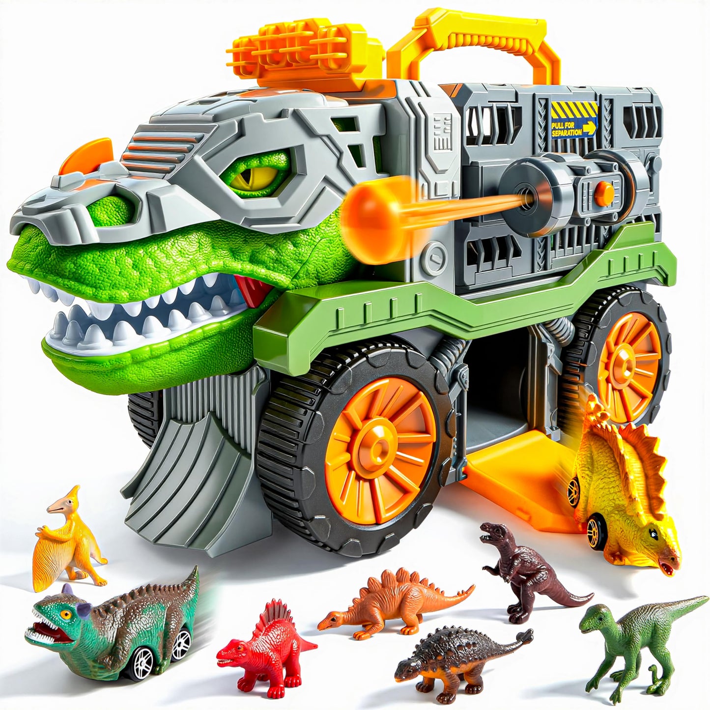 Vroomix JOVA 9-in-1 Dinosaur Transport Truck for Kids 3-5 | 2 Cars, 6 Figures, Launcher