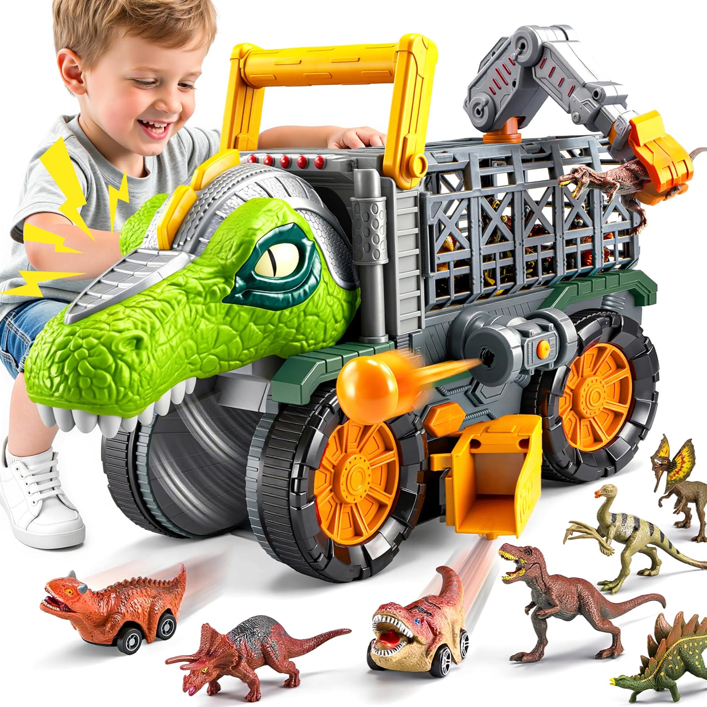 Vroomix JOVA Dinosaur Monster Truck – Extra-Large Toy with Launcher, Crane & Tunnel