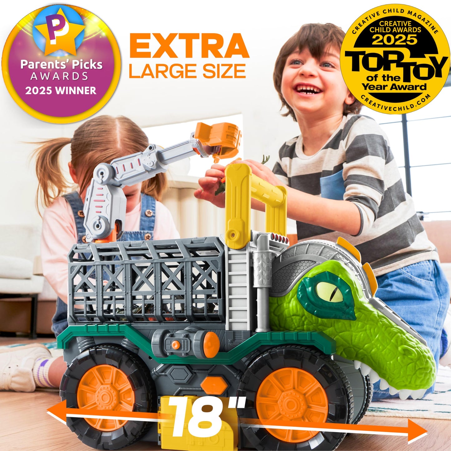 Vroomix JOVA Dinosaur Monster Truck – Extra-Large Toy with Launcher, Crane & Tunnel