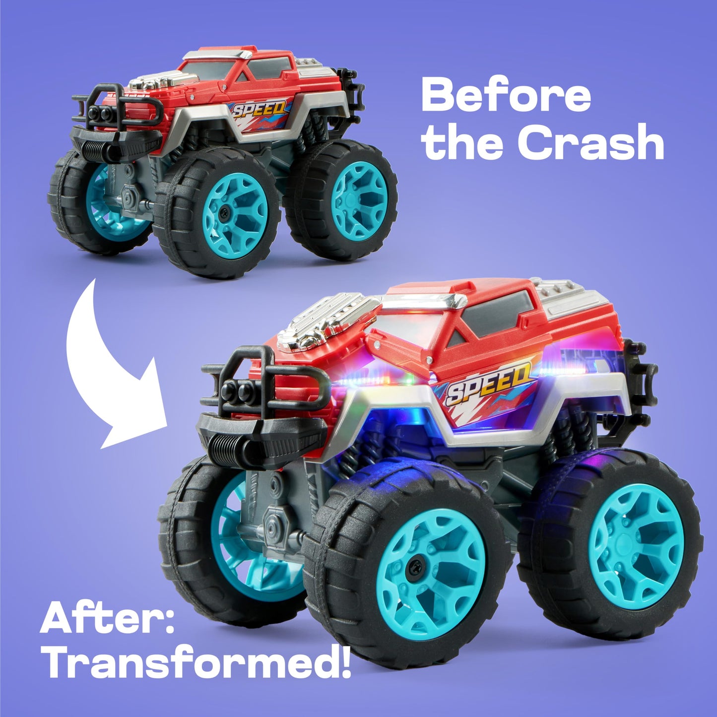 Jova Vroomix 2-Pack Smash & Bump Monster Trucks | Crash Sounds & Flashing Lights for Toddlers 3–7 | Gift-Ready