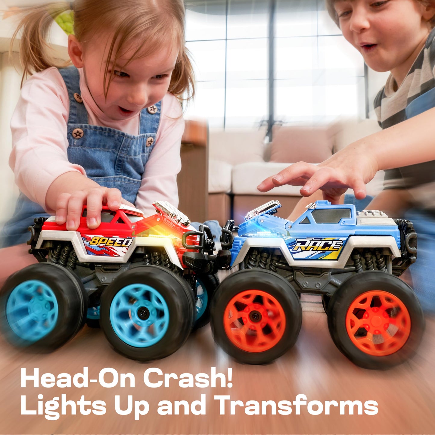 Jova Vroomix 2-Pack Smash & Bump Monster Trucks | Crash Sounds & Flashing Lights for Toddlers 3–7 | Gift-Ready