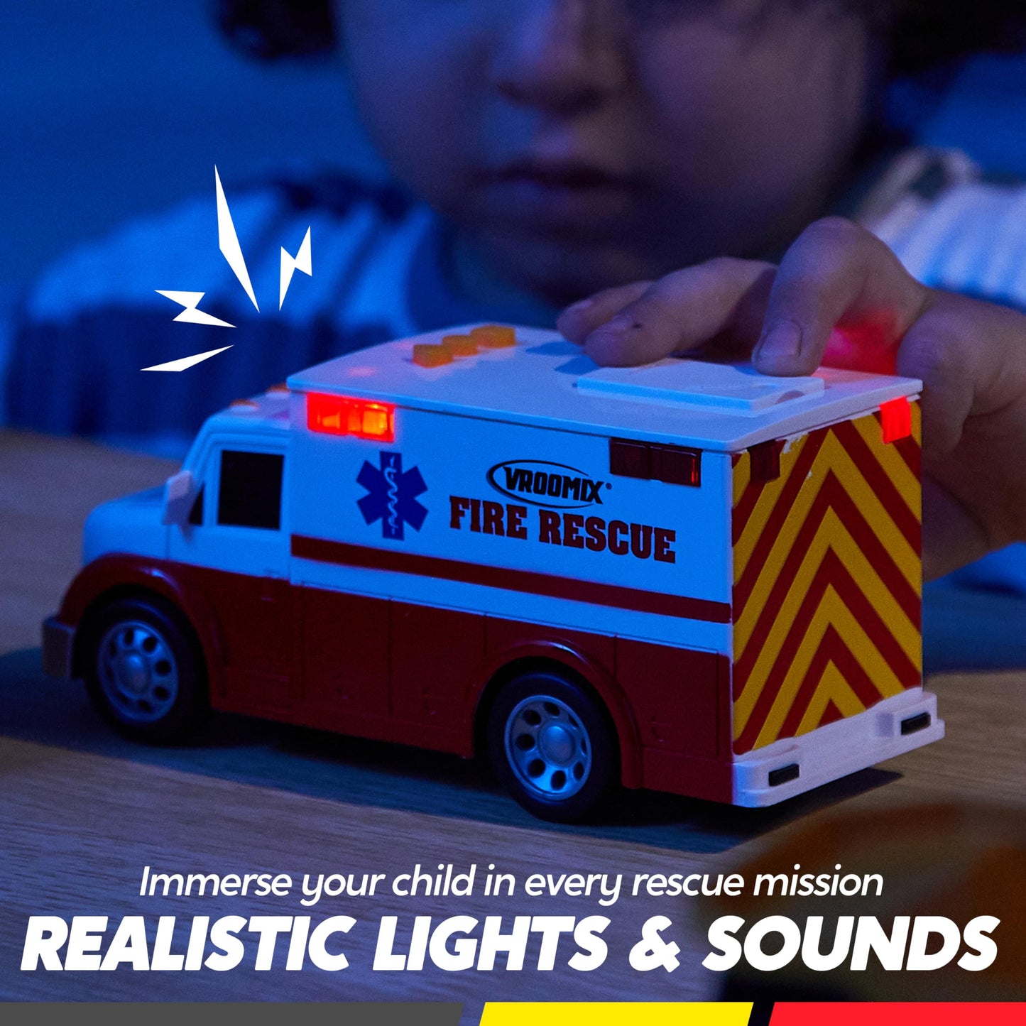 Vroomix Jova Emergency & School Vehicle Toy Set – Friction-Powered Cars with Lights & Sounds