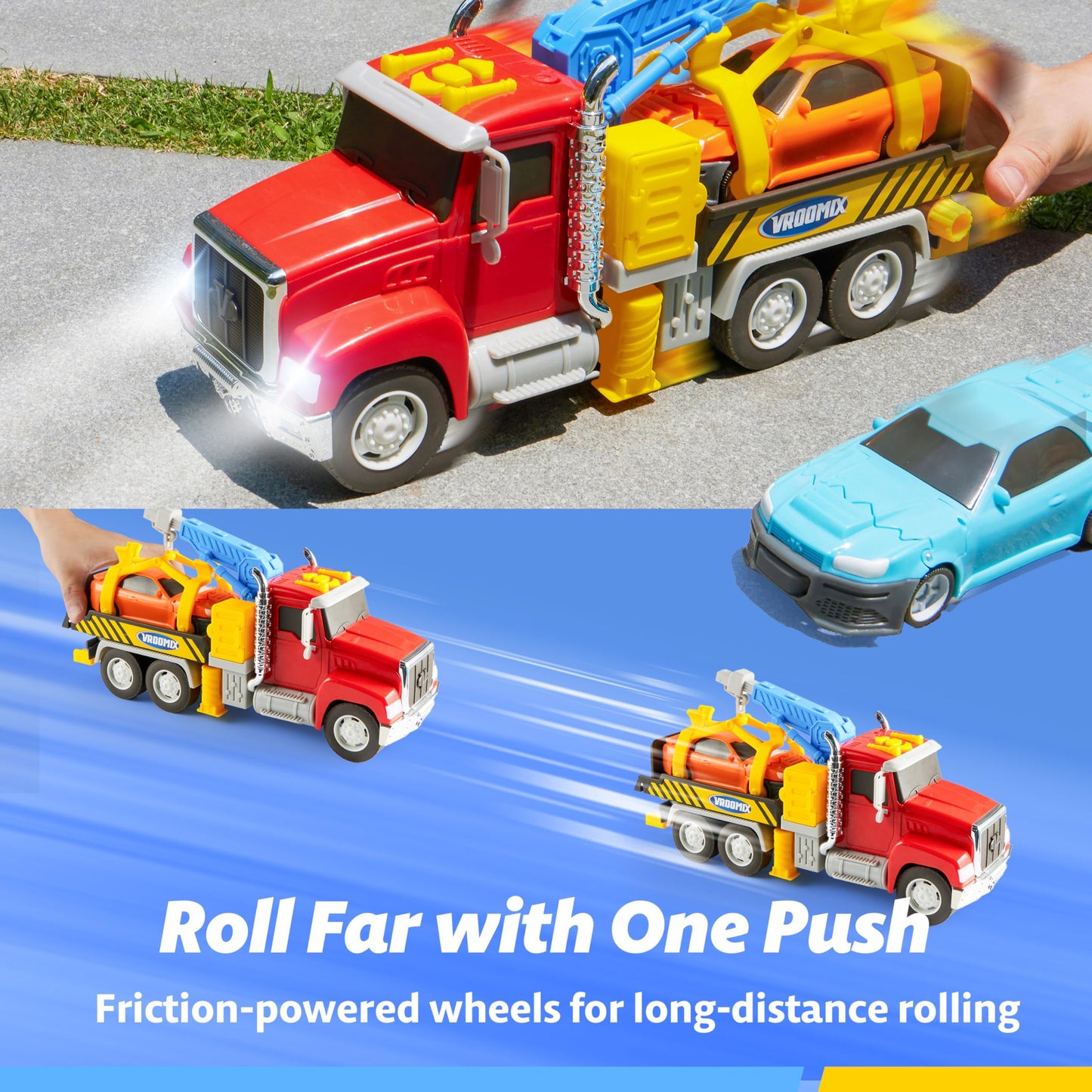 Vroomix JOVA Tow Truck Toys for Kids | Crane, Lights & Sounds | Gift for Ages 3-7