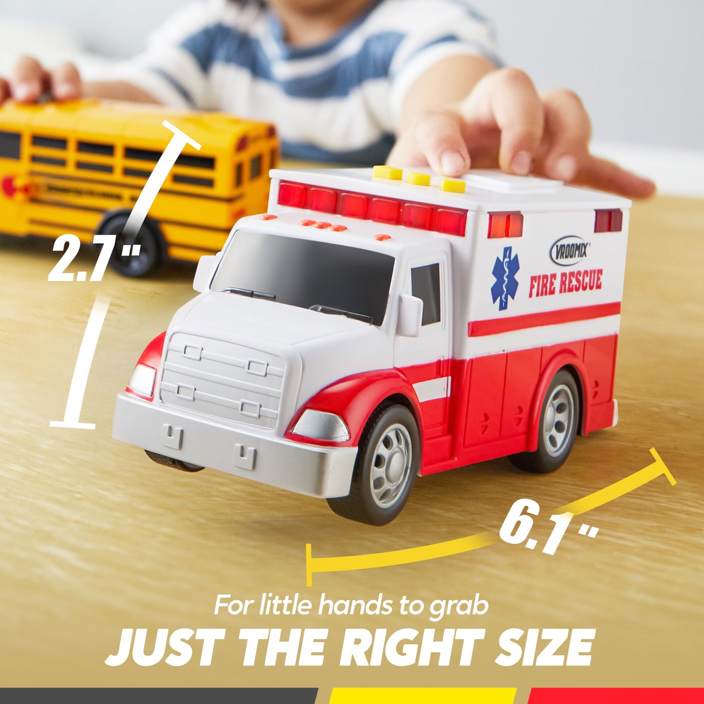 Vroomix Jova Emergency & School Vehicle Toy Set – Friction-Powered Cars with Lights & Sounds