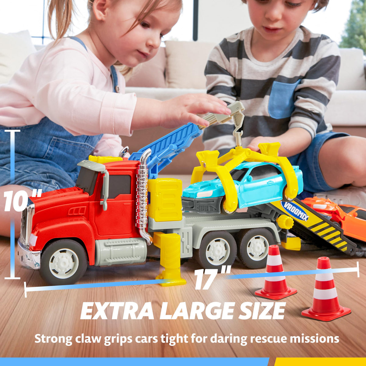 Vroomix JOVA Tow Truck Toys for Kids | Crane, Lights & Sounds | Gift for Ages 3-7