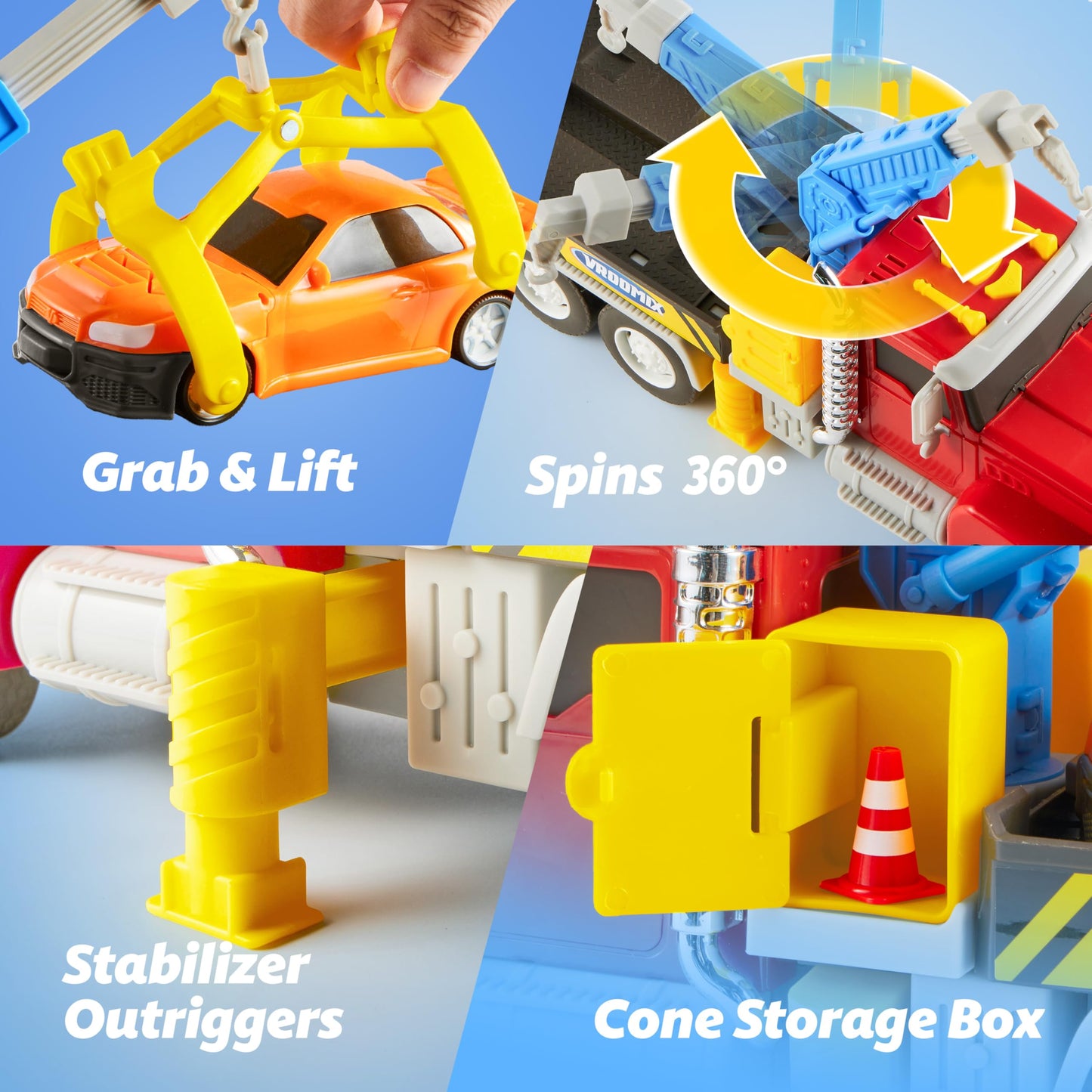 Vroomix JOVA Tow Truck Toys for Kids | Crane, Lights & Sounds | Gift for Ages 3-7