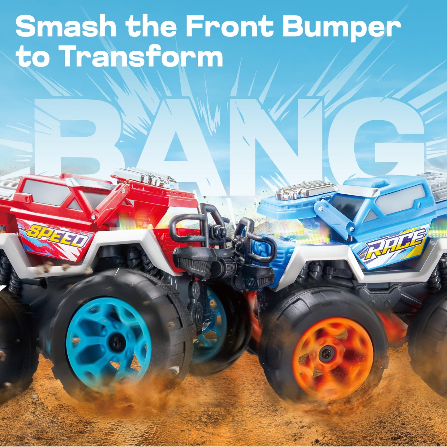 Jova Vroomix 2-Pack Smash & Bump Monster Trucks | Crash Sounds & Flashing Lights for Toddlers 3–7 | Gift-Ready