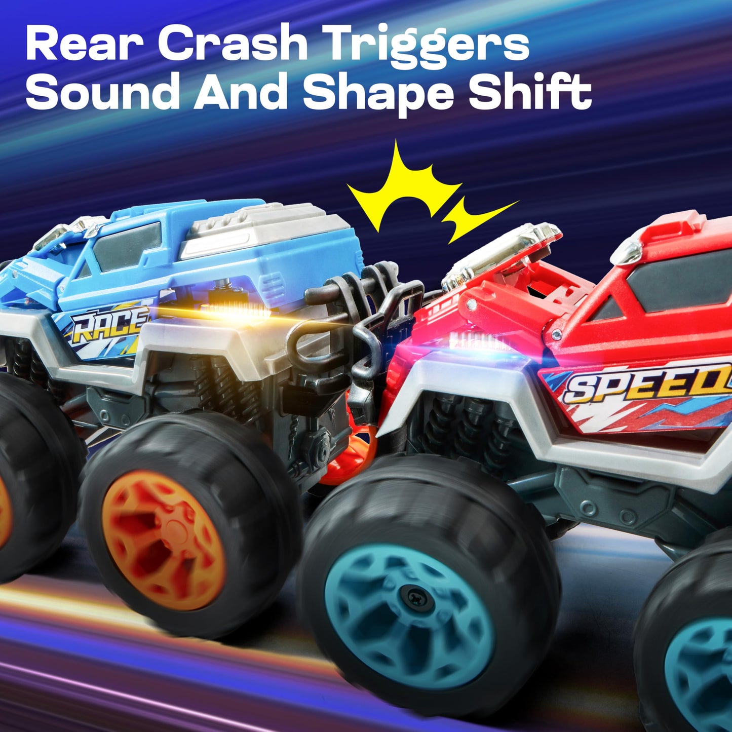 Jova Vroomix 2-Pack Smash & Bump Monster Trucks | Crash Sounds & Flashing Lights for Toddlers 3–7 | Gift-Ready