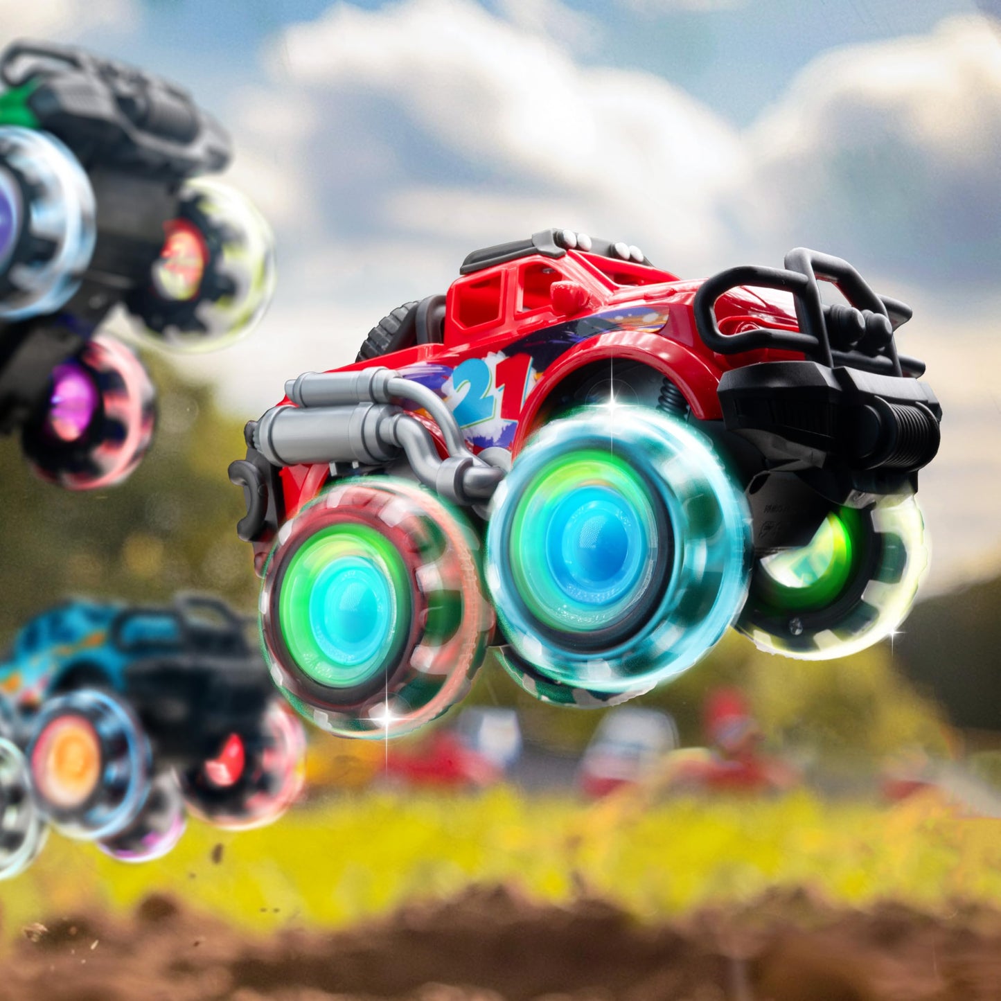 Vroomix GlowRover 3Pack Monster Trucks – LED Wheel Light-Up Toys for Toddlers