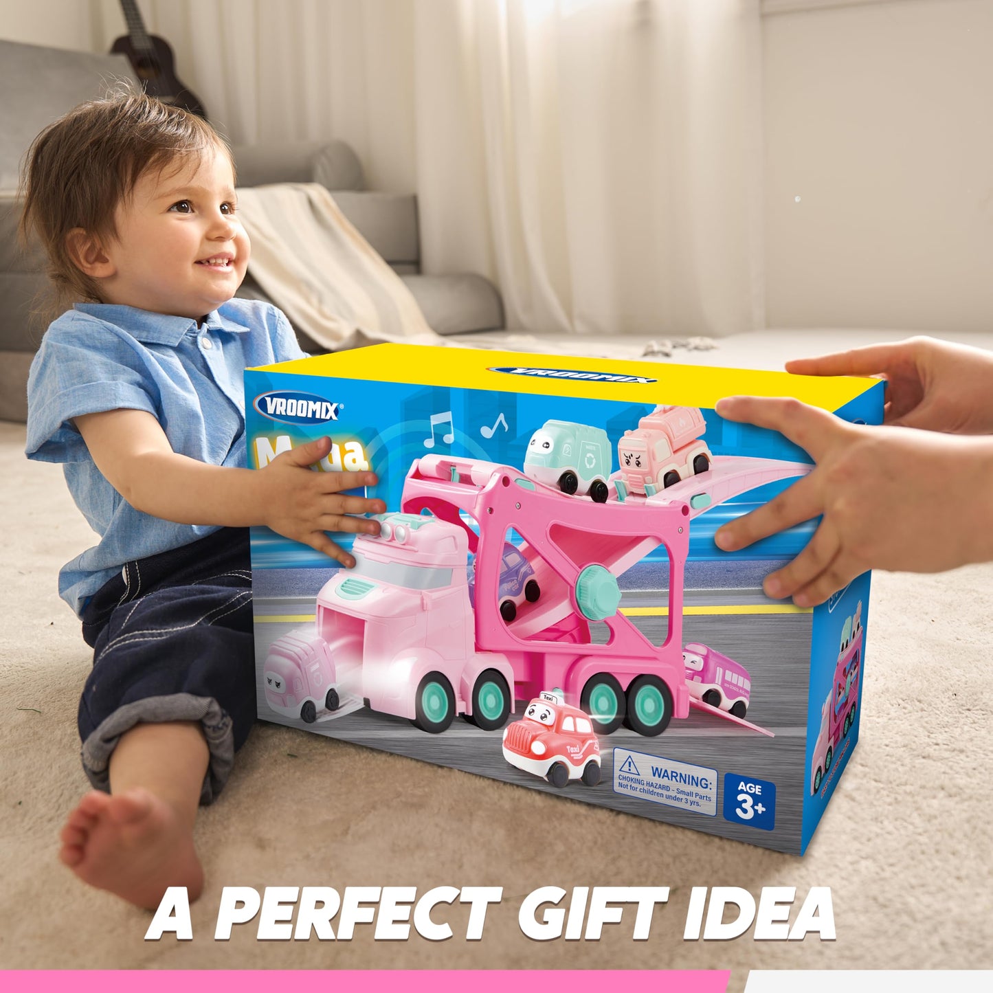 Vroomix Extra Large Toy Trucks for Toddlers – 7-in-1 Carrier Truck with Siren & Lights