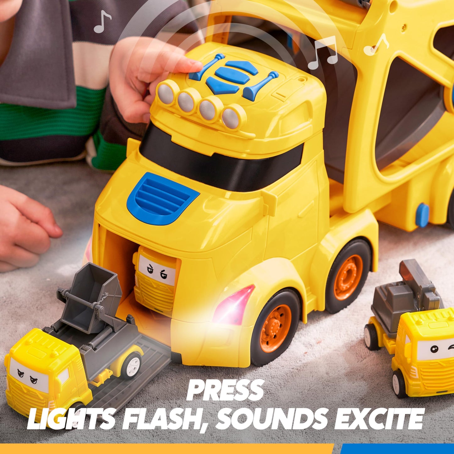 Vroomix Extra Large Toy Trucks for Toddlers – 7-in-1 Carrier Truck with Lights & 6 Cars