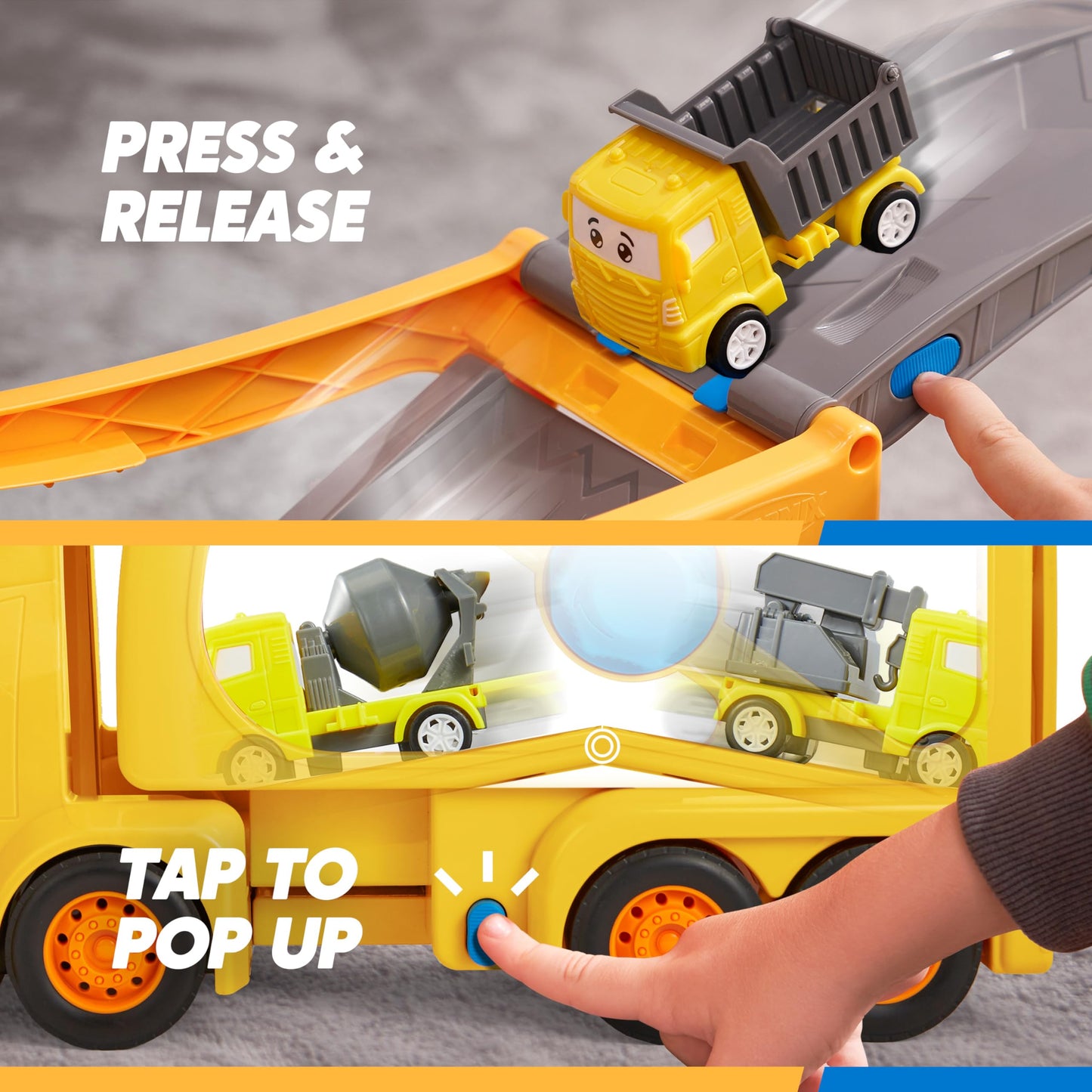 Vroomix Extra Large Toy Trucks for Toddlers – 7-in-1 Carrier Truck with Lights & 6 Cars