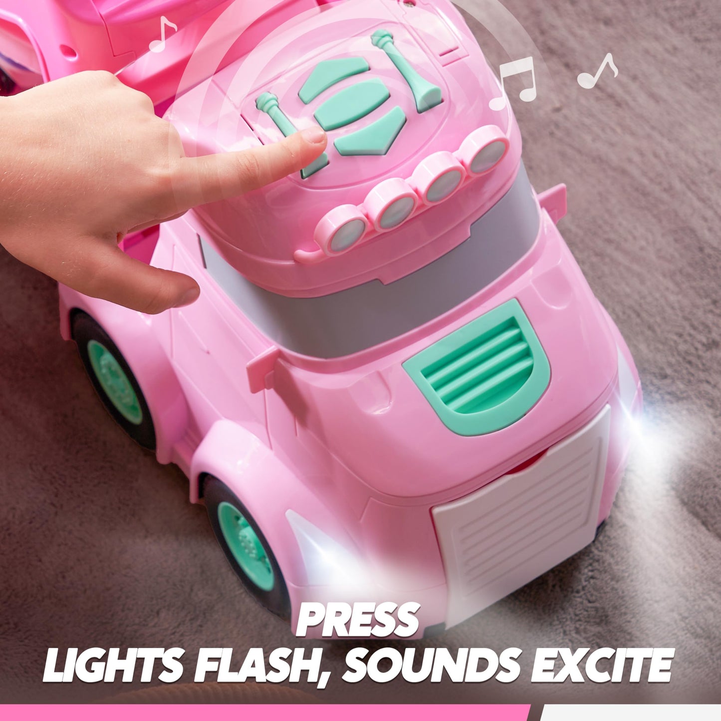 Vroomix Extra Large Toy Trucks for Toddlers – 7-in-1 Carrier Truck with Siren & Lights