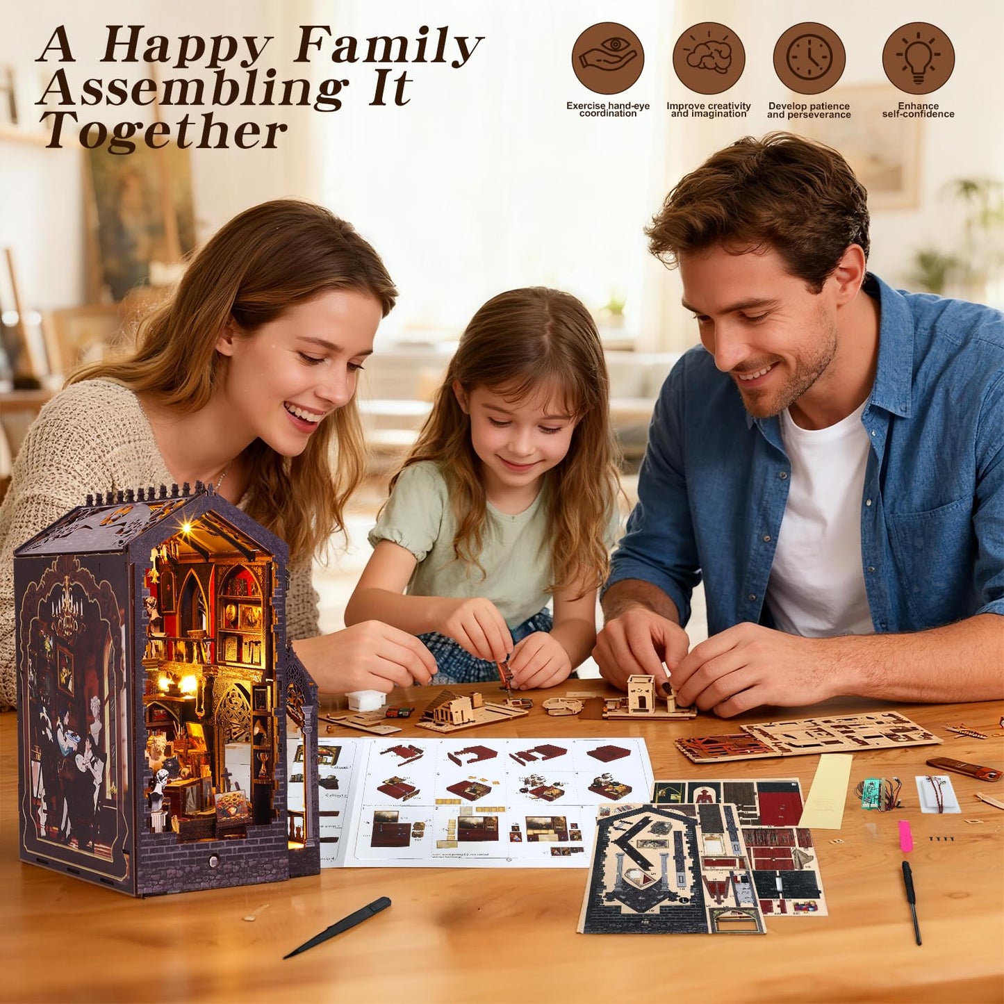 Vruelia Booknooks Kit for Adults – Art Studio 3D Puzzle with LED Light (Gray)