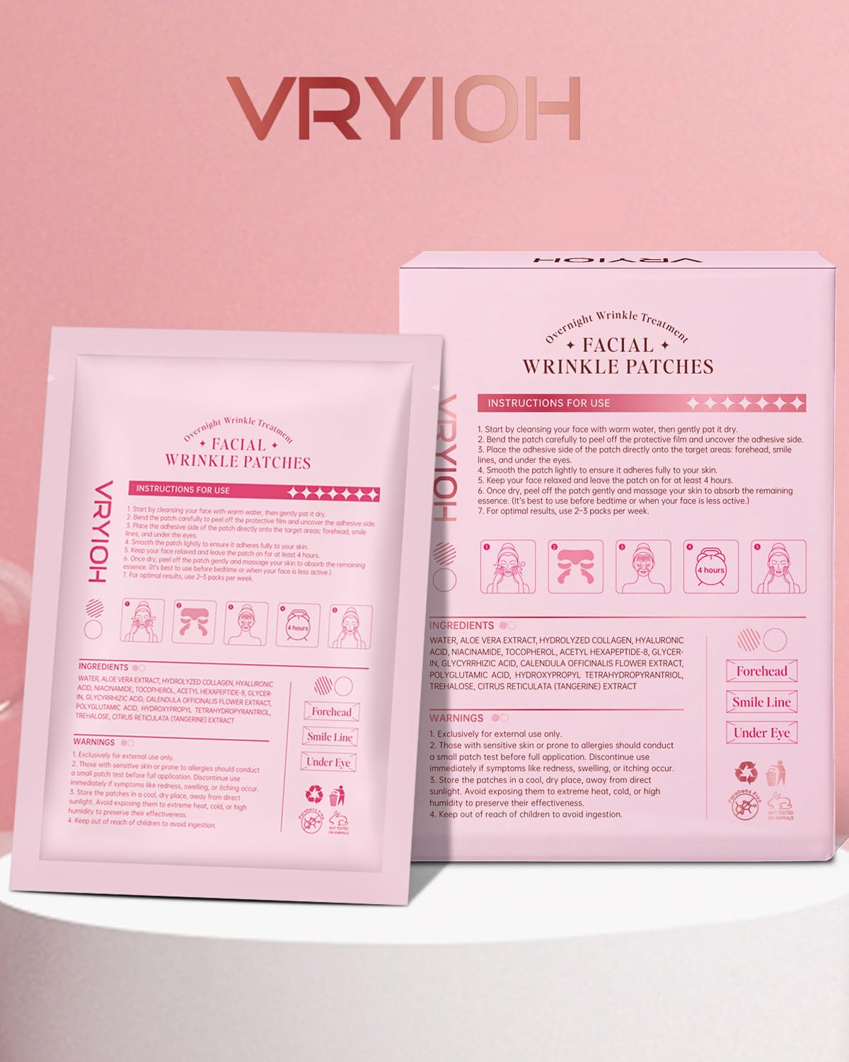 Vryioh 3-in-1 Forehead, Smile Line & Under Eye Patch Set – Overnight Wrinkle Treatment
