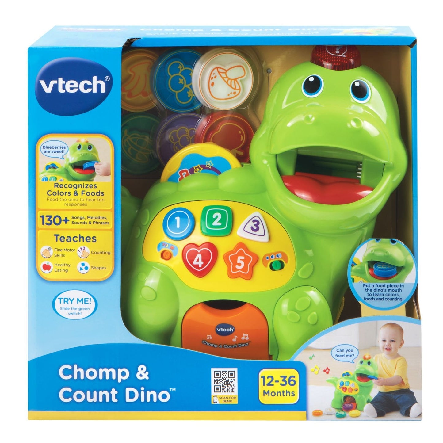 VTech Chomp and Count Dino, Green – Colorful Early Learning Toy for Toddlers