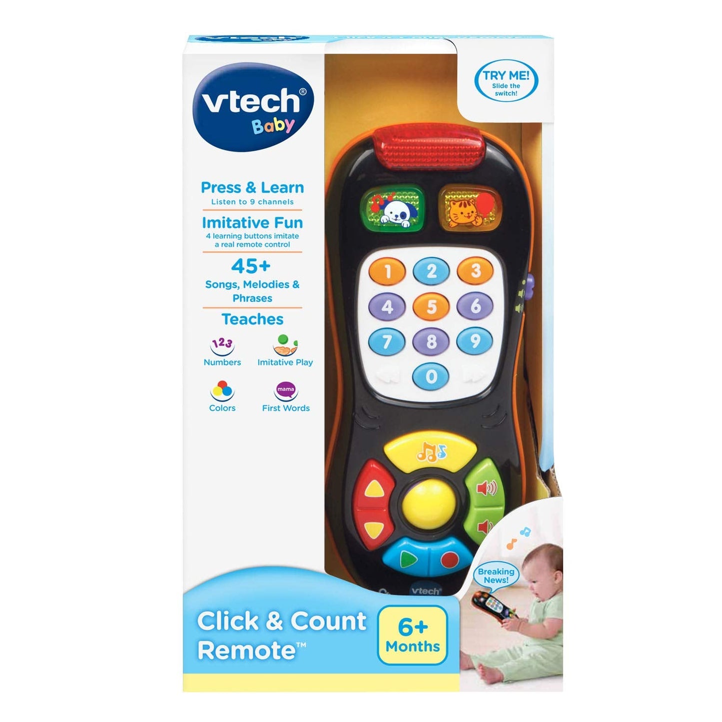 VTech Click and Count Remote, Black – Learn Colors, Numbers & Shapes