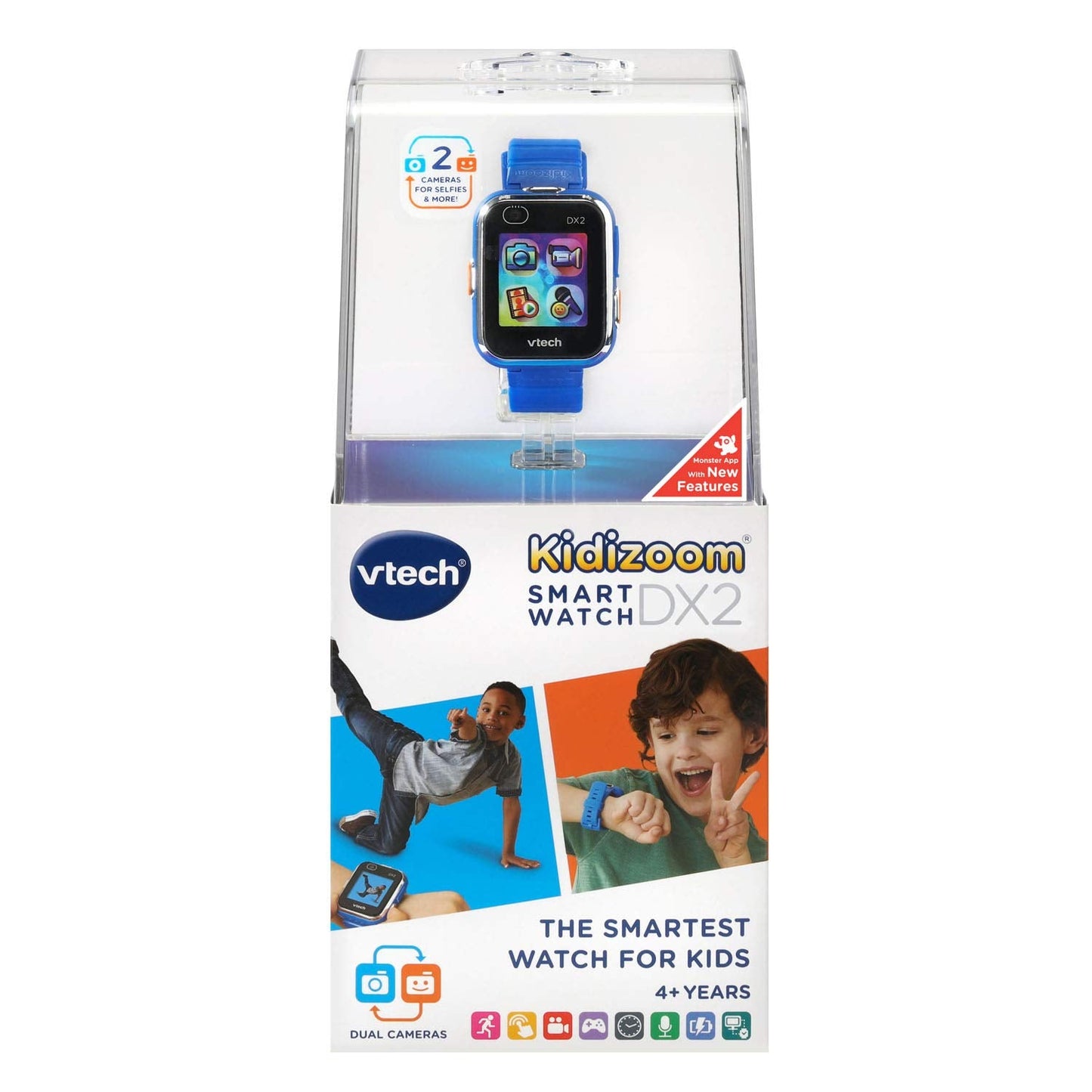 VTech KidiZoom Smartwatch DX2, Blue — Kid-Friendly Camera Watch with 55 Watch Faces and AR Monster Detector