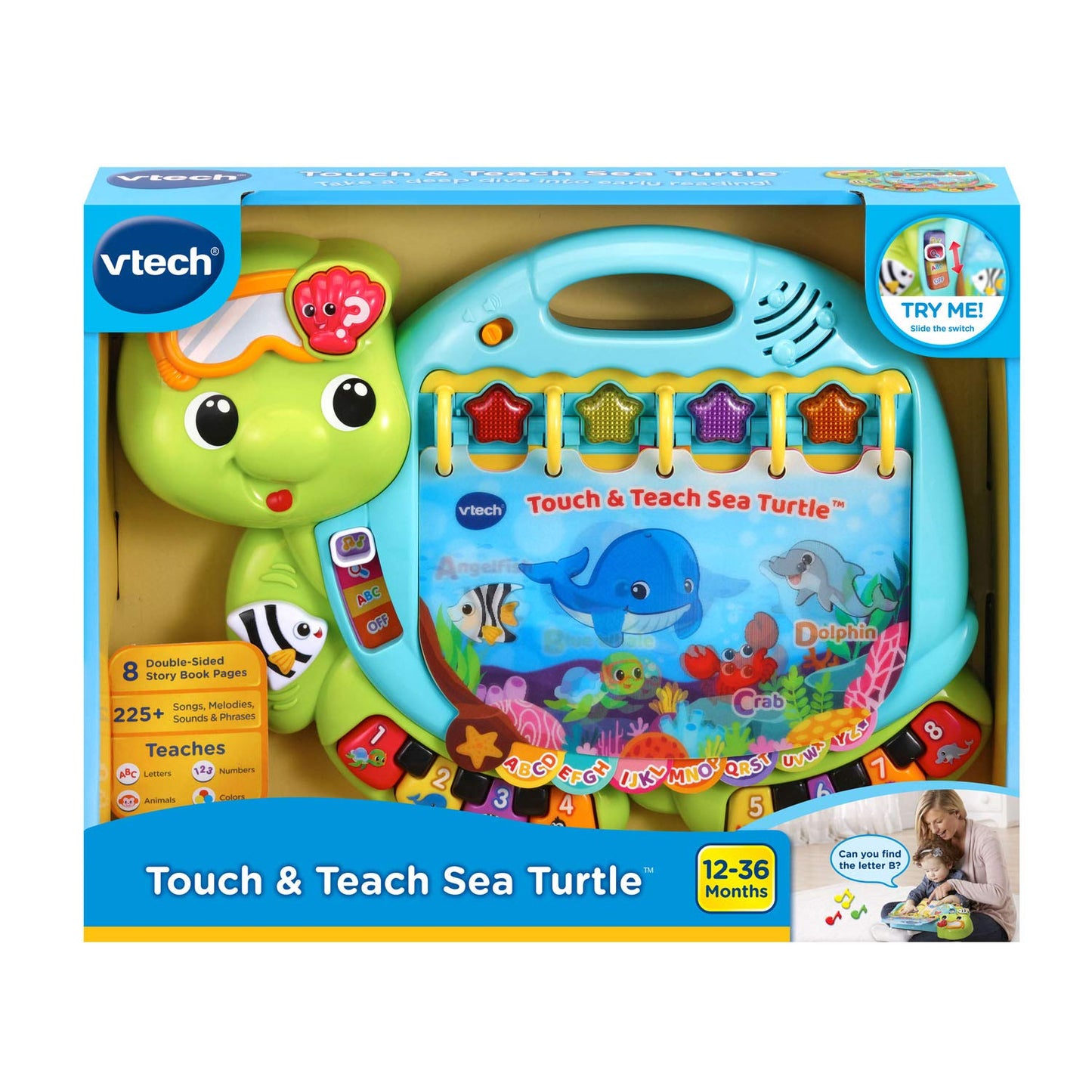 VTech Touch and Teach Sea Turtle Interactive Learning Book, Green – Early Language & Math Toy