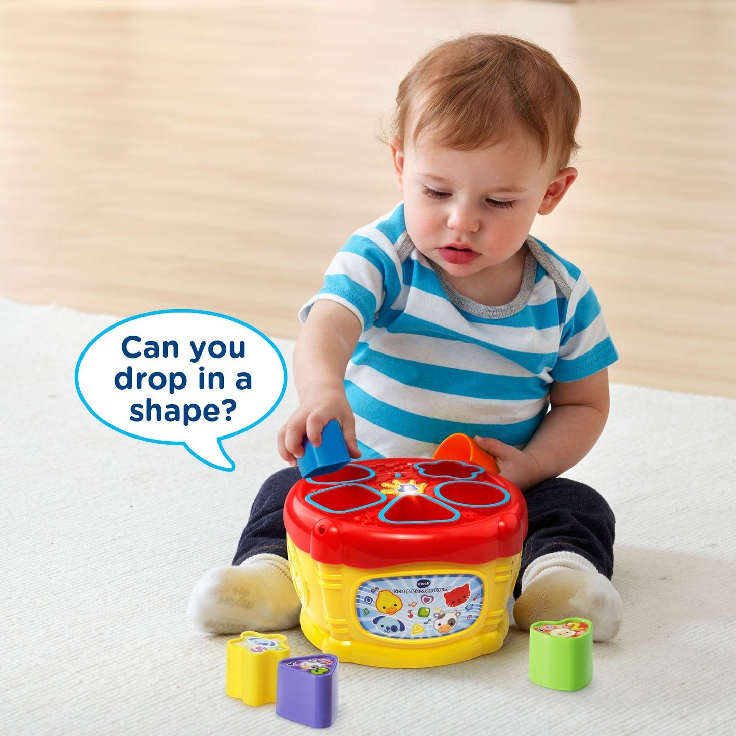 VTech Sort and Discover Drum - Yellow Baby Musical Toy for 6-36 Months