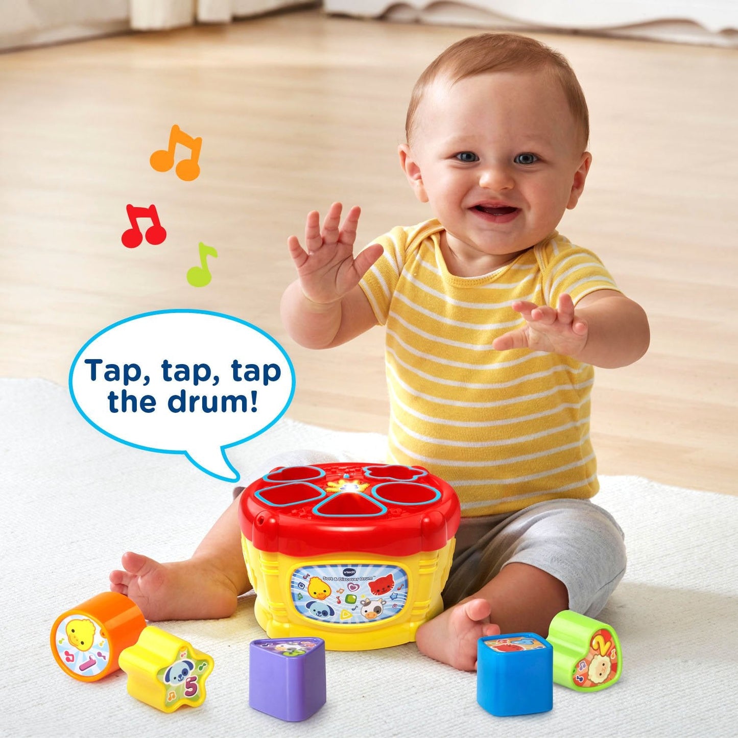 VTech Sort and Discover Drum - Yellow Baby Musical Toy for 6-36 Months