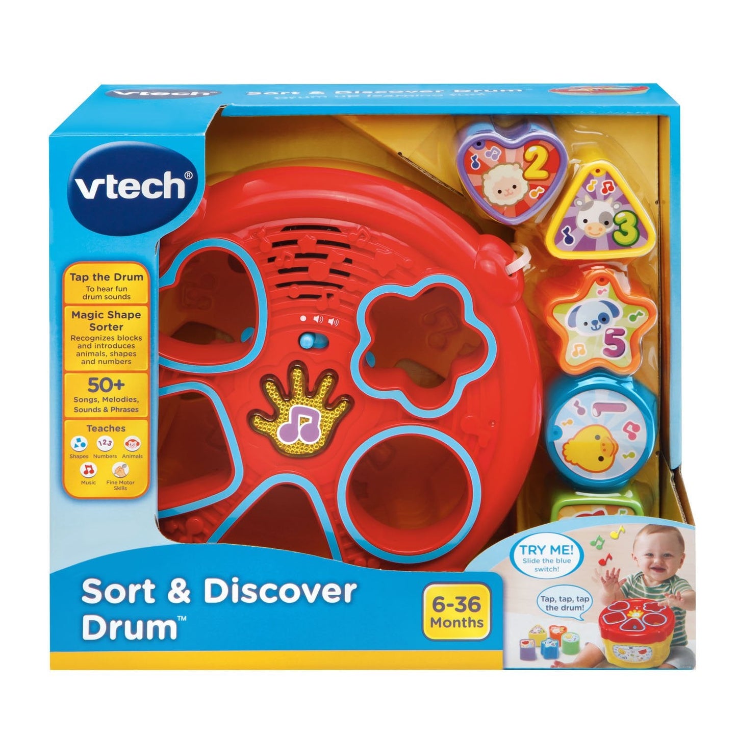 VTech Sort and Discover Drum - Yellow Baby Musical Toy for 6-36 Months