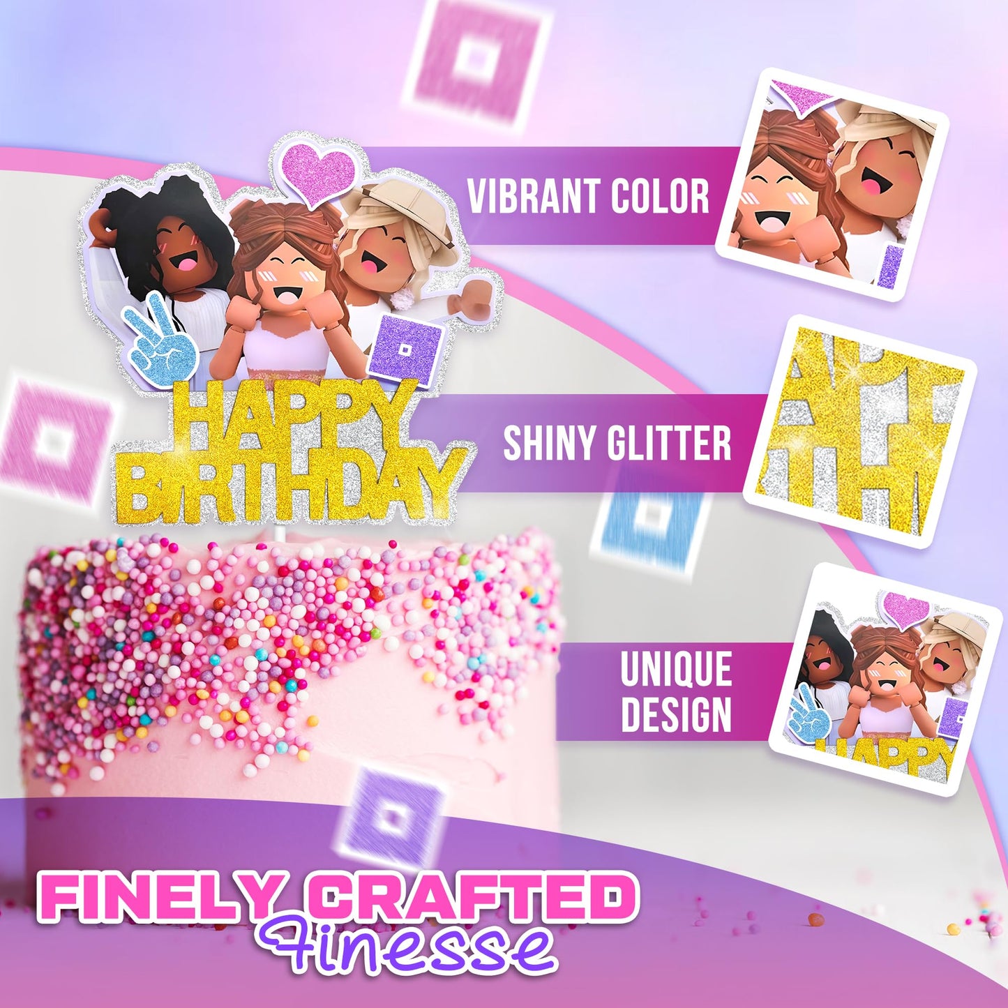 V TOWER Happy Birthday Topper for Women – Glittery Gamer Cake Decor