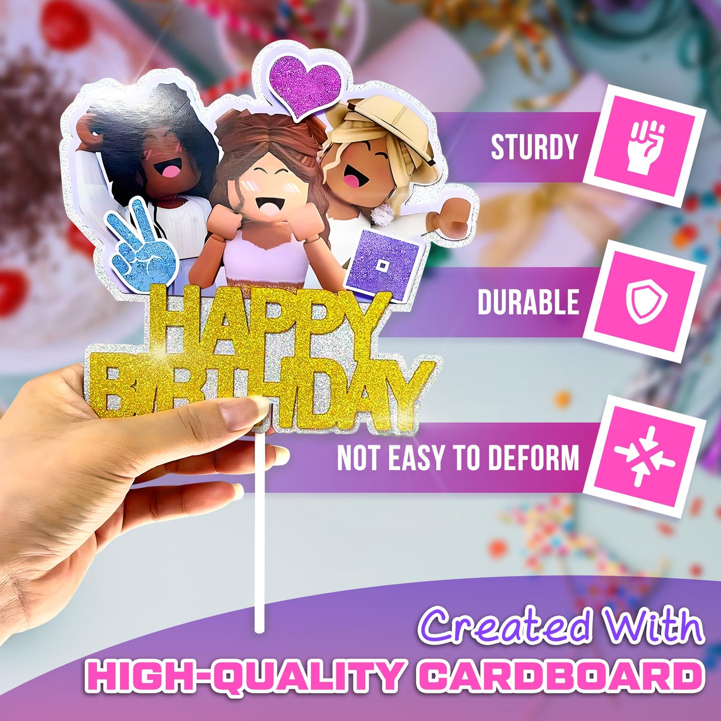 V TOWER Happy Birthday Topper for Women – Glittery Gamer Cake Decor