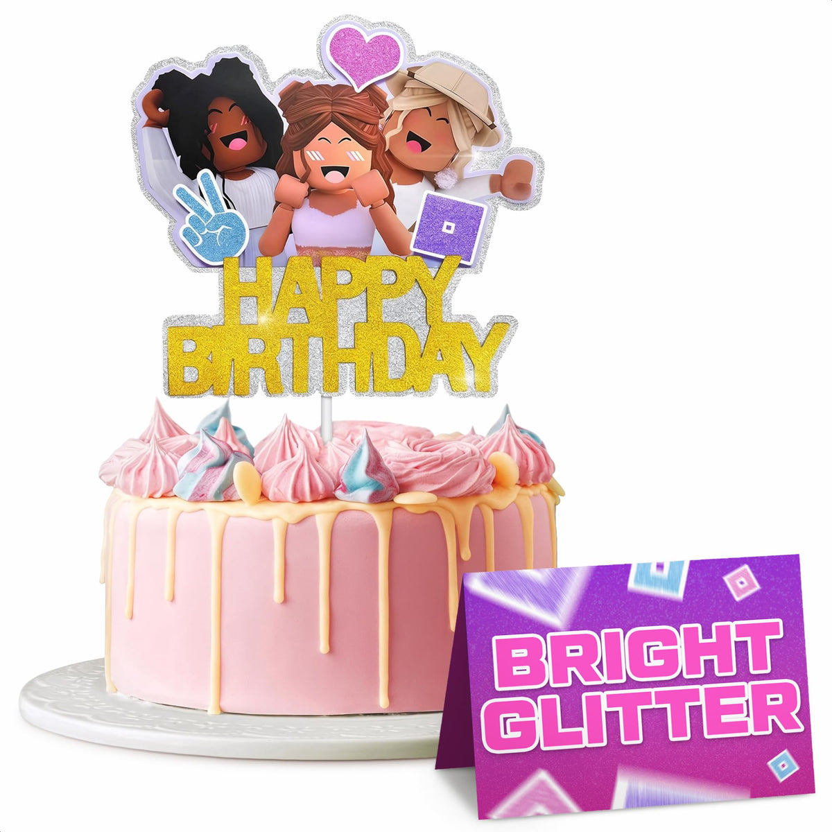 V TOWER Happy Birthday Topper for Women – Glittery Gamer Cake Decor
