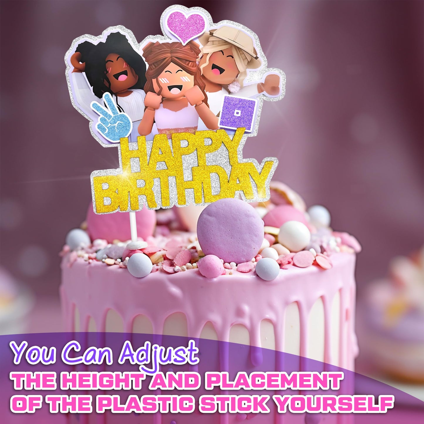 V TOWER Happy Birthday Topper for Women – Glittery Gamer Cake Decor