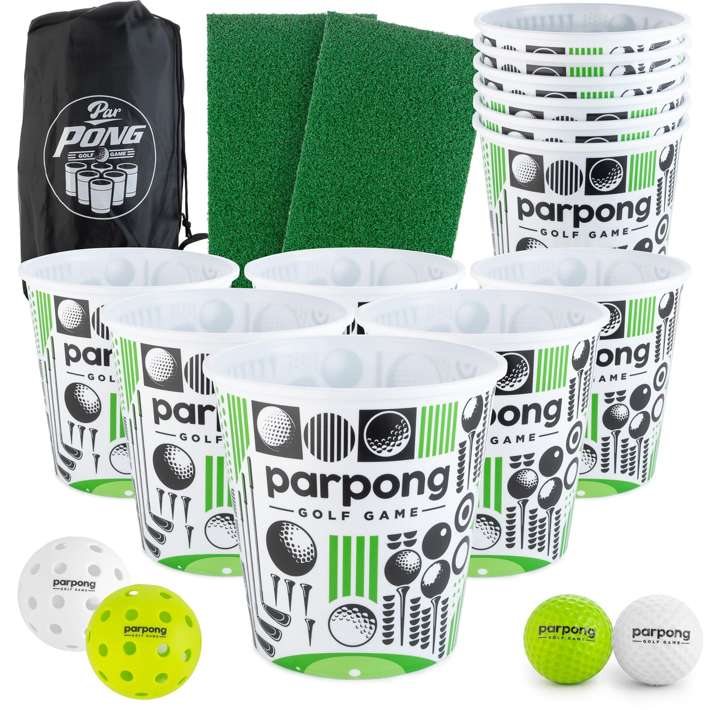 VULCANO SPORTS Par Pong Backyard Golf Chipping Game – 12 Buckets, 2 Hitting Mats & Balls
