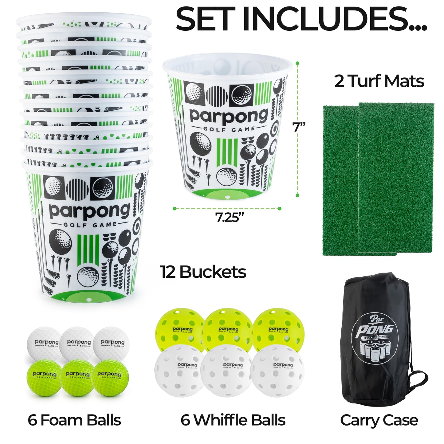 VULCANO SPORTS Par Pong Backyard Golf Chipping Game – 12 Buckets, 2 Hitting Mats & Balls