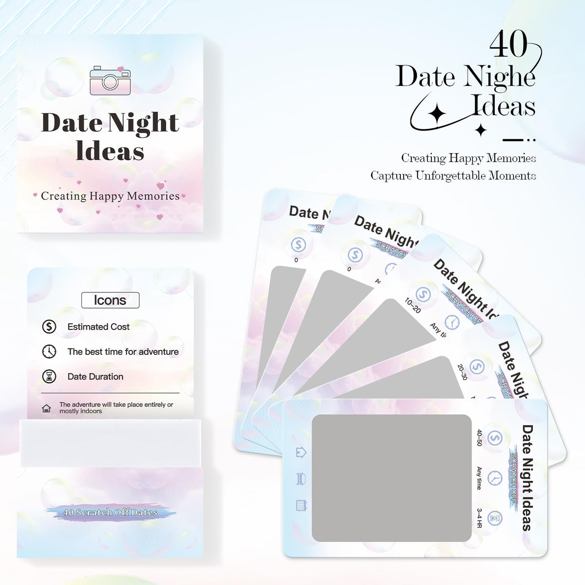VUNCESSIN 40 Date Night Scratch-Off Cards for Couples – Adventurous Gifts for Him, Her, Weddings & More