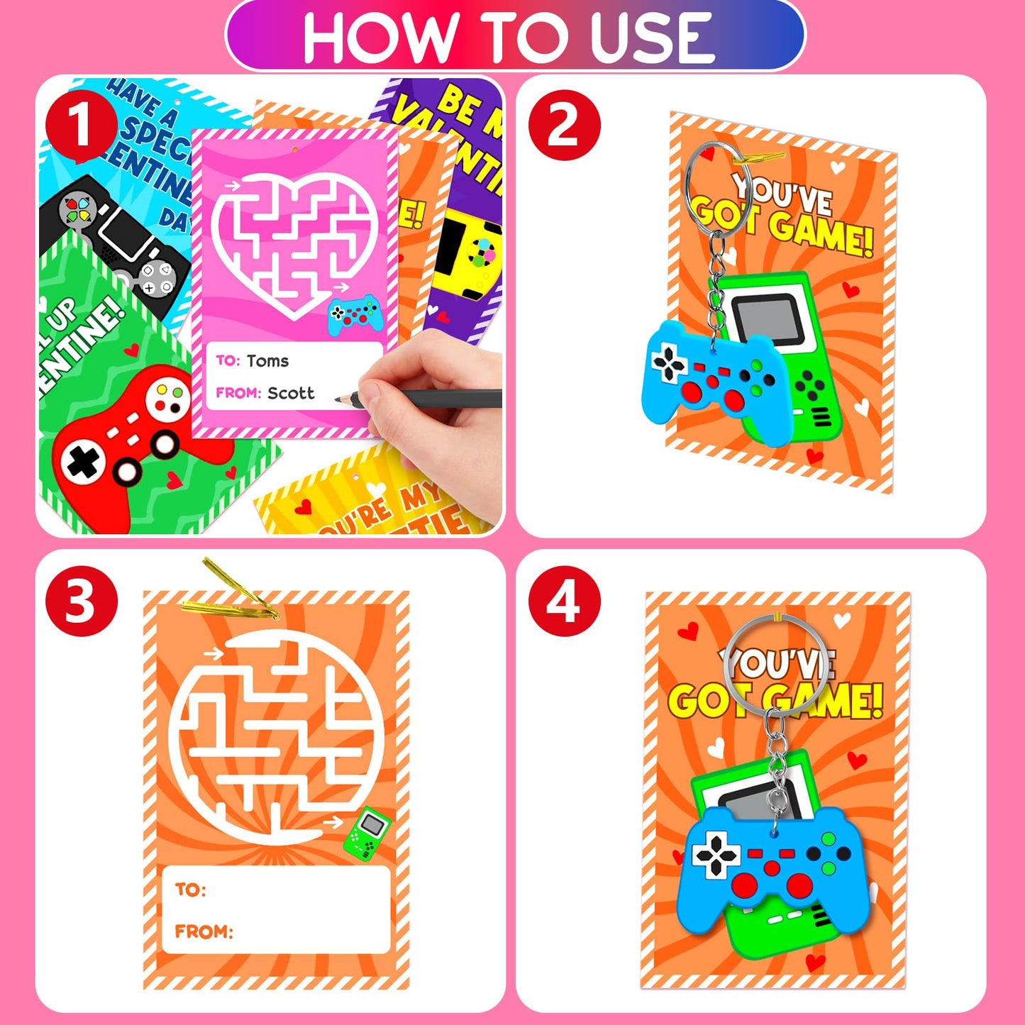 Vunrahsg 30pcs Valentines Day Cards & Video Game Keychains for Kids – Bulk Classroom Exchange Favors