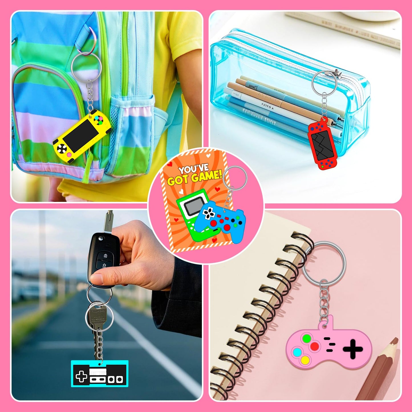 Vunrahsg 30pcs Valentines Day Cards & Video Game Keychains for Kids – Bulk Classroom Exchange Favors