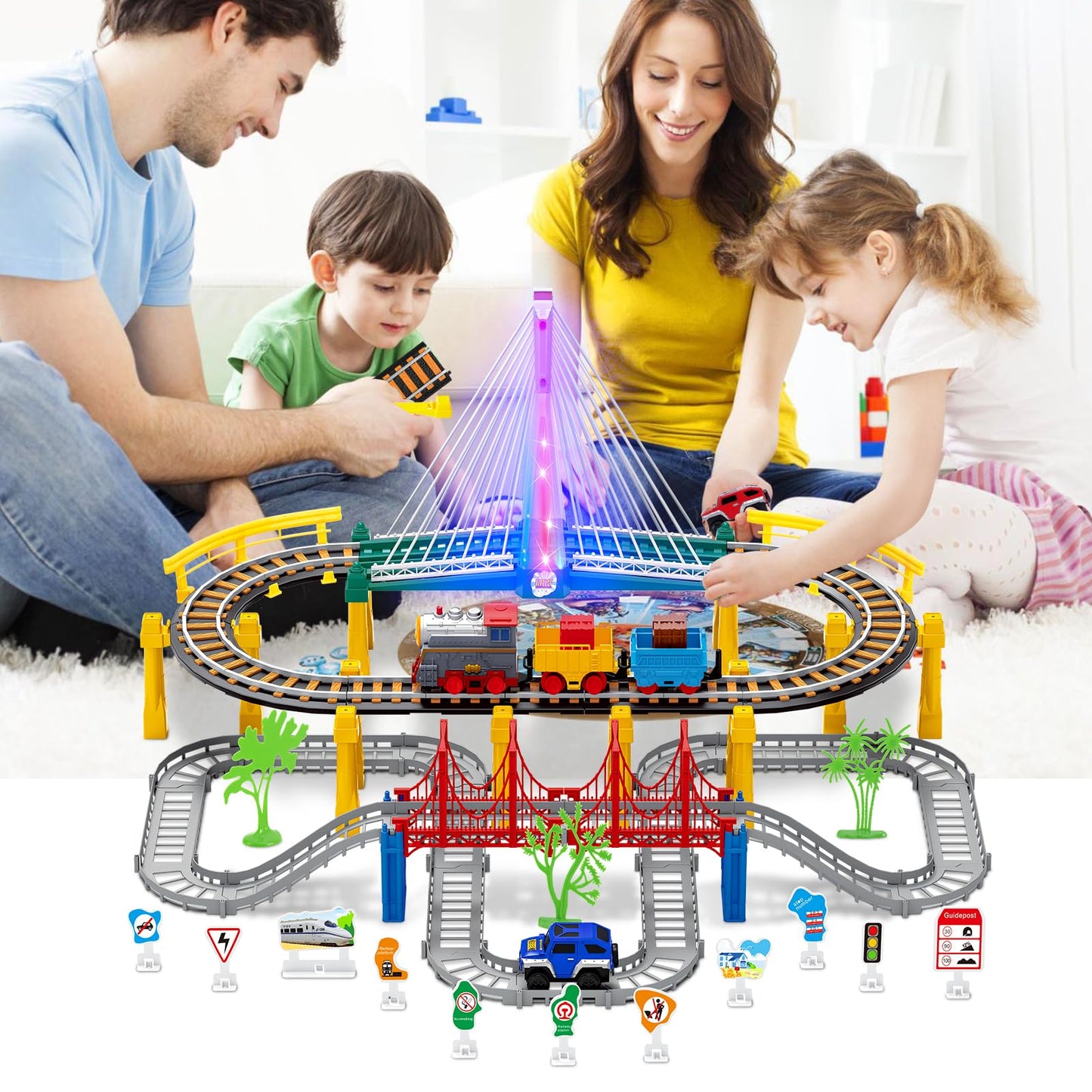 Vunrahsg Electric Train Set for Kids 4-8 — 103-Piece 2-in-1 Car & Train Playset