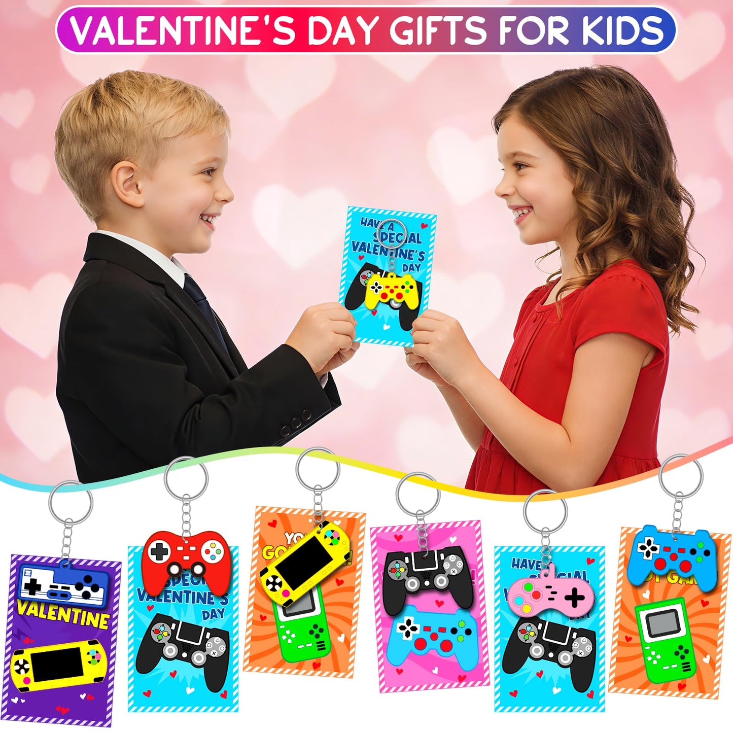 Vunrahsg 30pcs Valentines Day Cards & Video Game Keychains for Kids – Bulk Classroom Exchange Favors