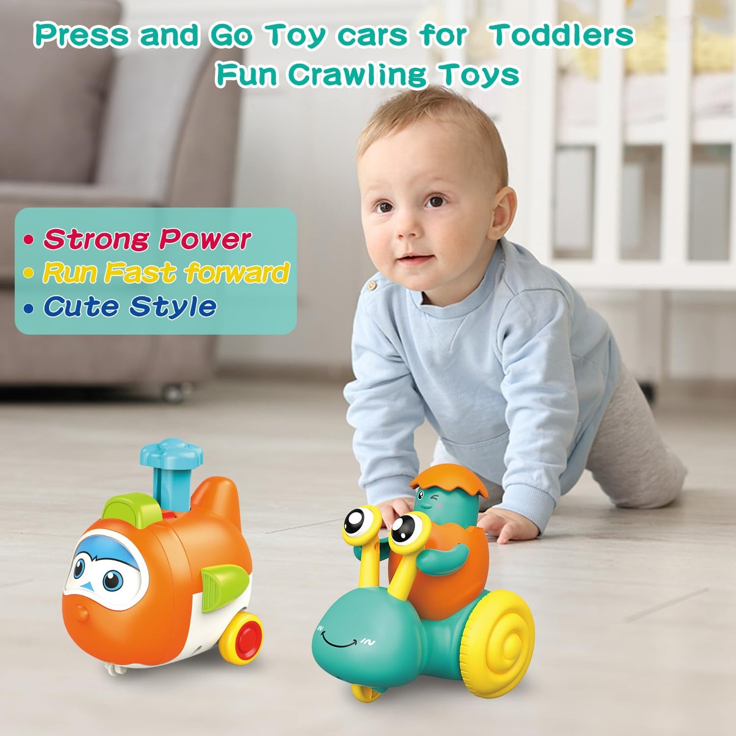 vusum Press to Go Car Toys for Toddlers 1-4 | Battery-Free Push Cars, Safe & Fun