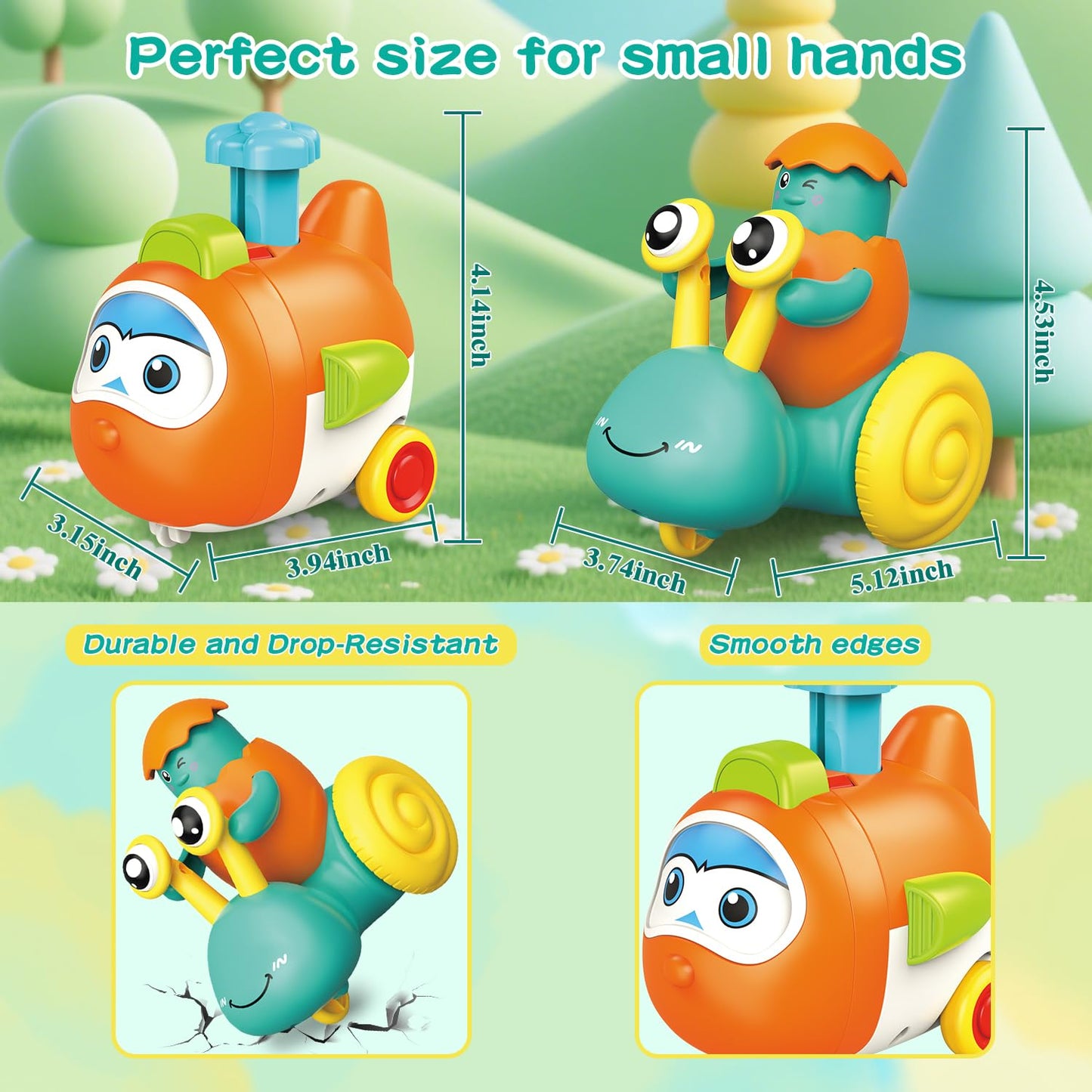 vusum Press to Go Car Toys for Toddlers 1-4 | Battery-Free Push Cars, Safe & Fun