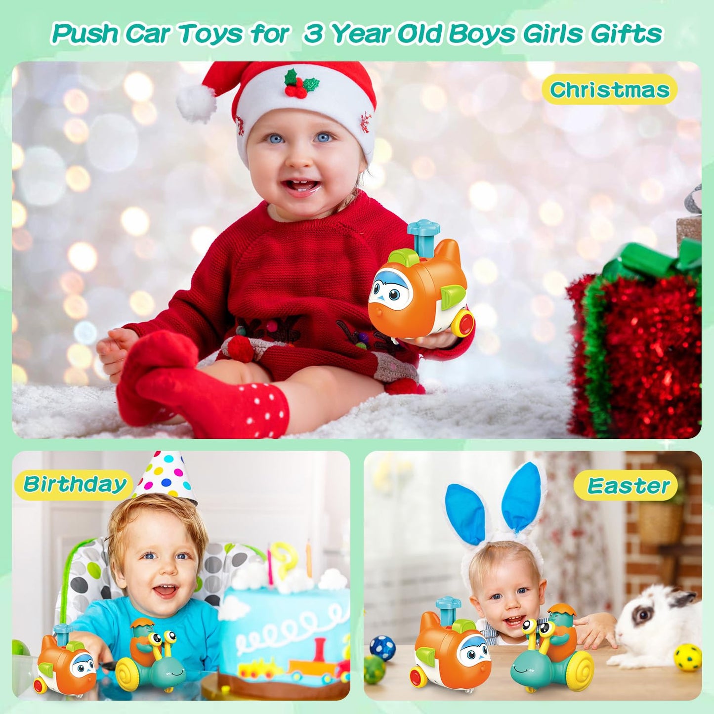 vusum Press to Go Car Toys for Toddlers 1-4 | Battery-Free Push Cars, Safe & Fun