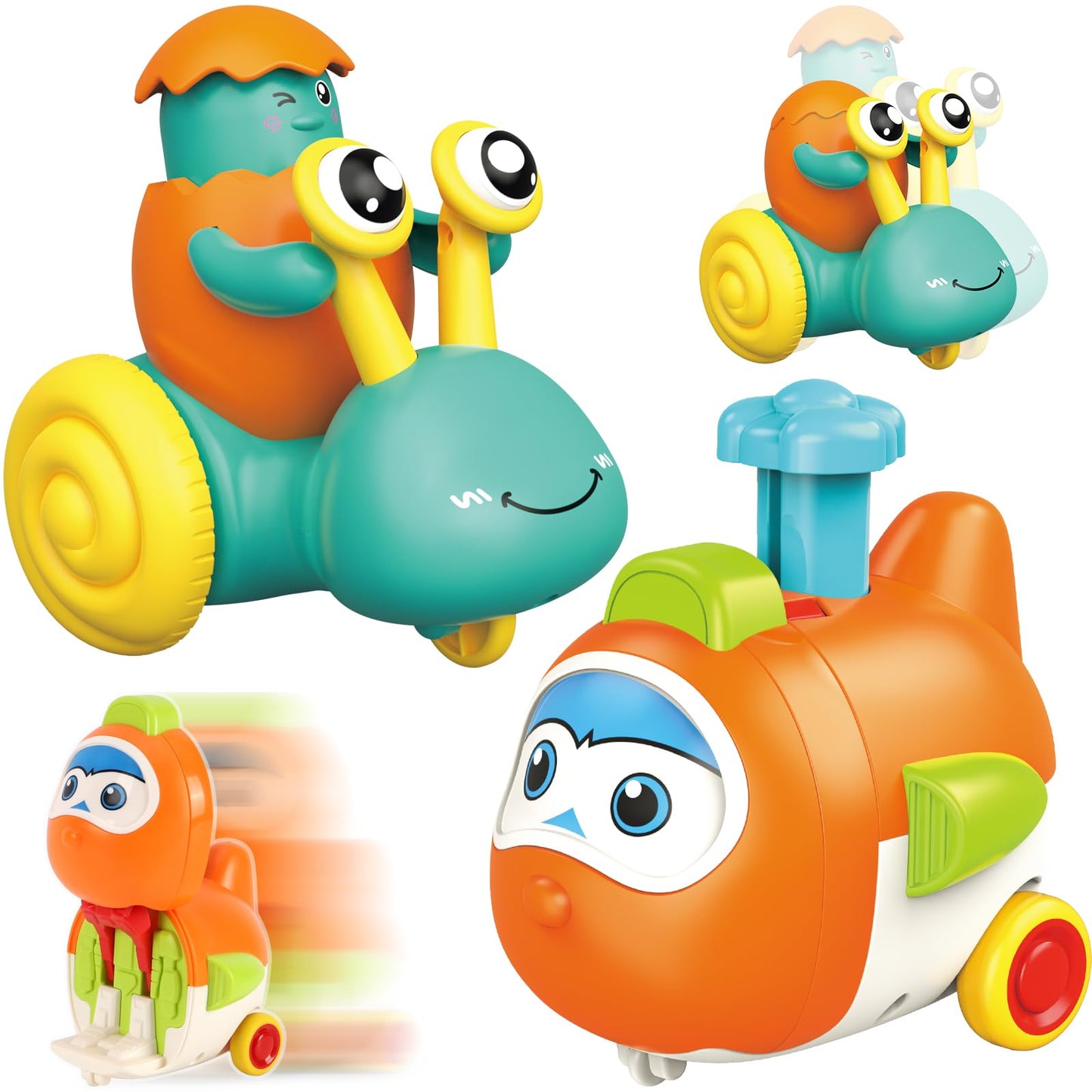 vusum Press to Go Car Toys for Toddlers 1-4 | Battery-Free Push Cars, Safe & Fun