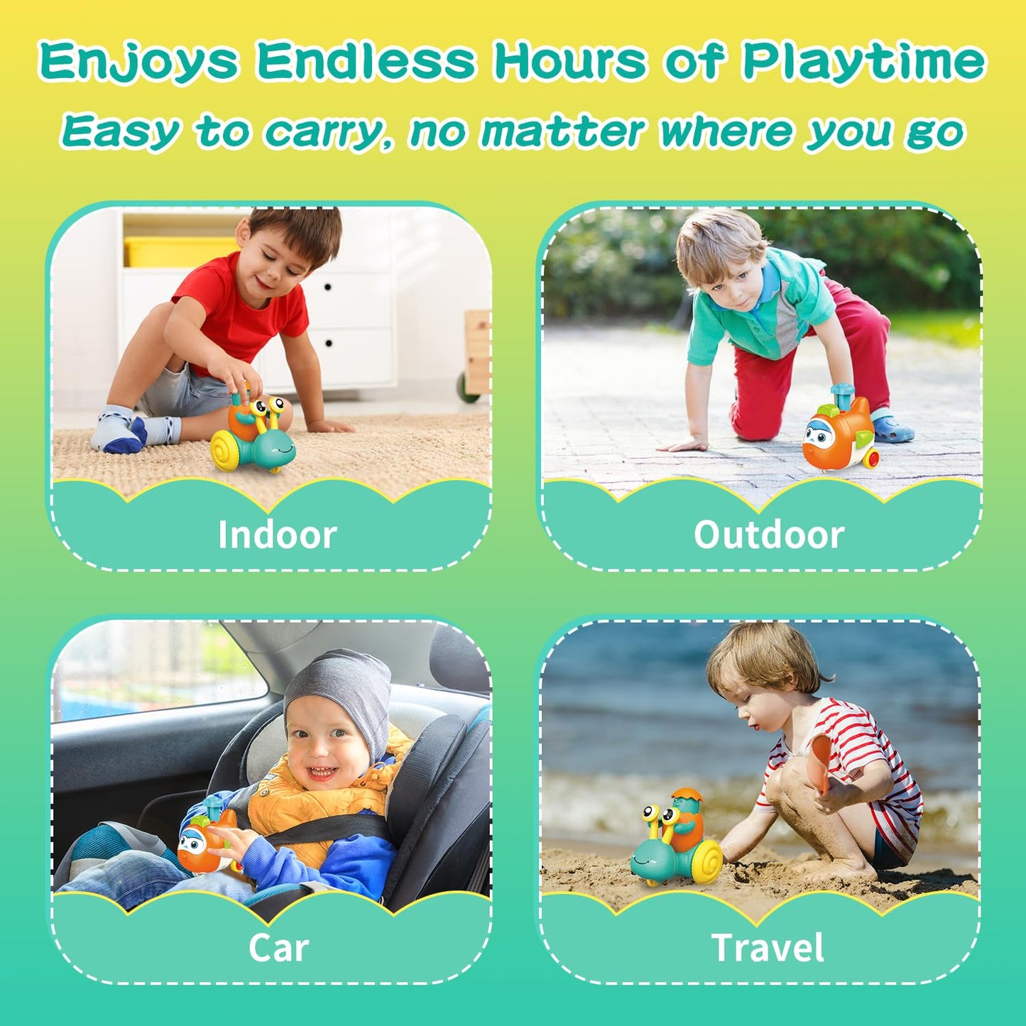 vusum Press to Go Car Toys for Toddlers 1-4 | Battery-Free Push Cars, Safe & Fun