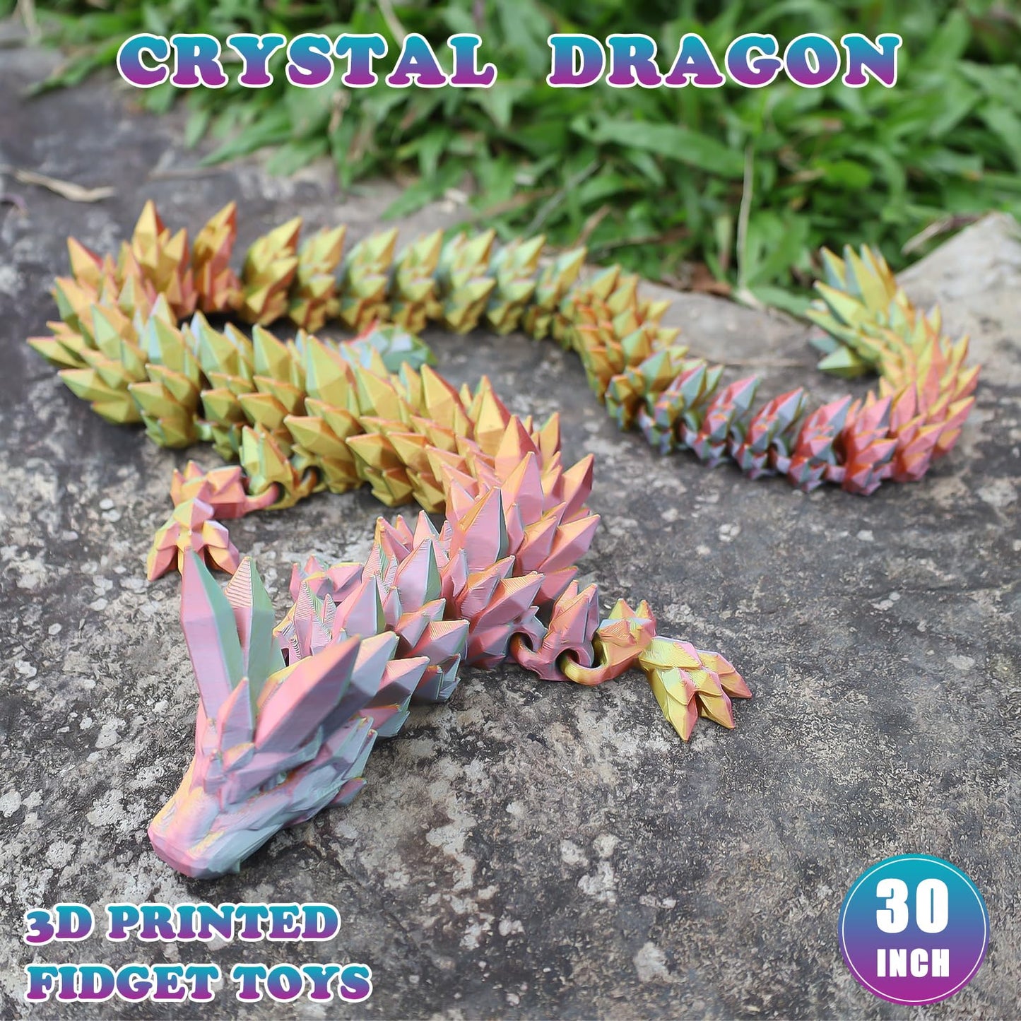VUTIKPIX 30-Inch Large 3D Printed Crystal Dragon – Articulated Winged Desk Fidget & Decor