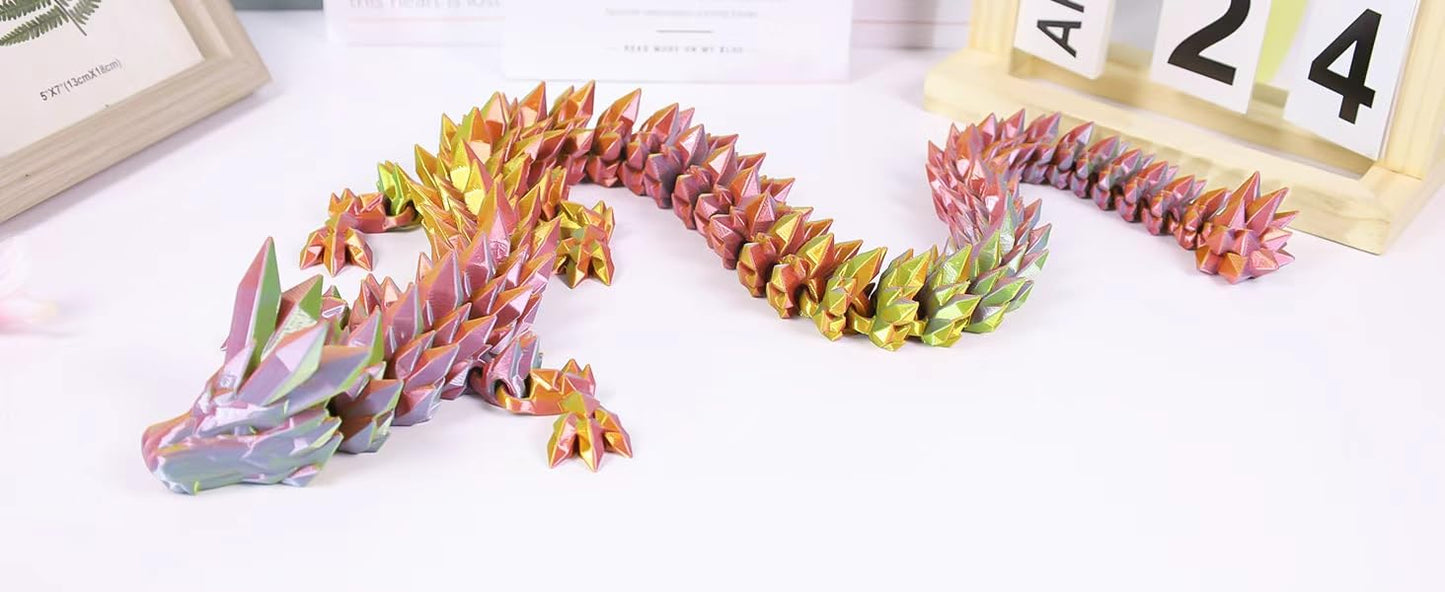 VUTIKPIX 30-Inch Large 3D Printed Crystal Dragon – Articulated Winged Desk Fidget & Decor
