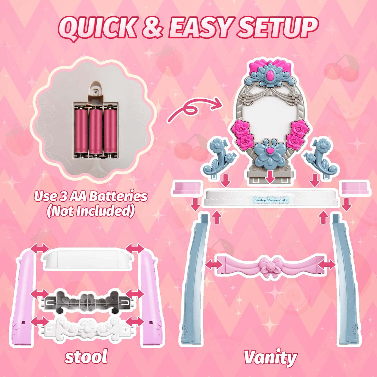 VViN Kids Vanity Set – Light & Music Princess Table with Stool & Accessories for Ages 3–5