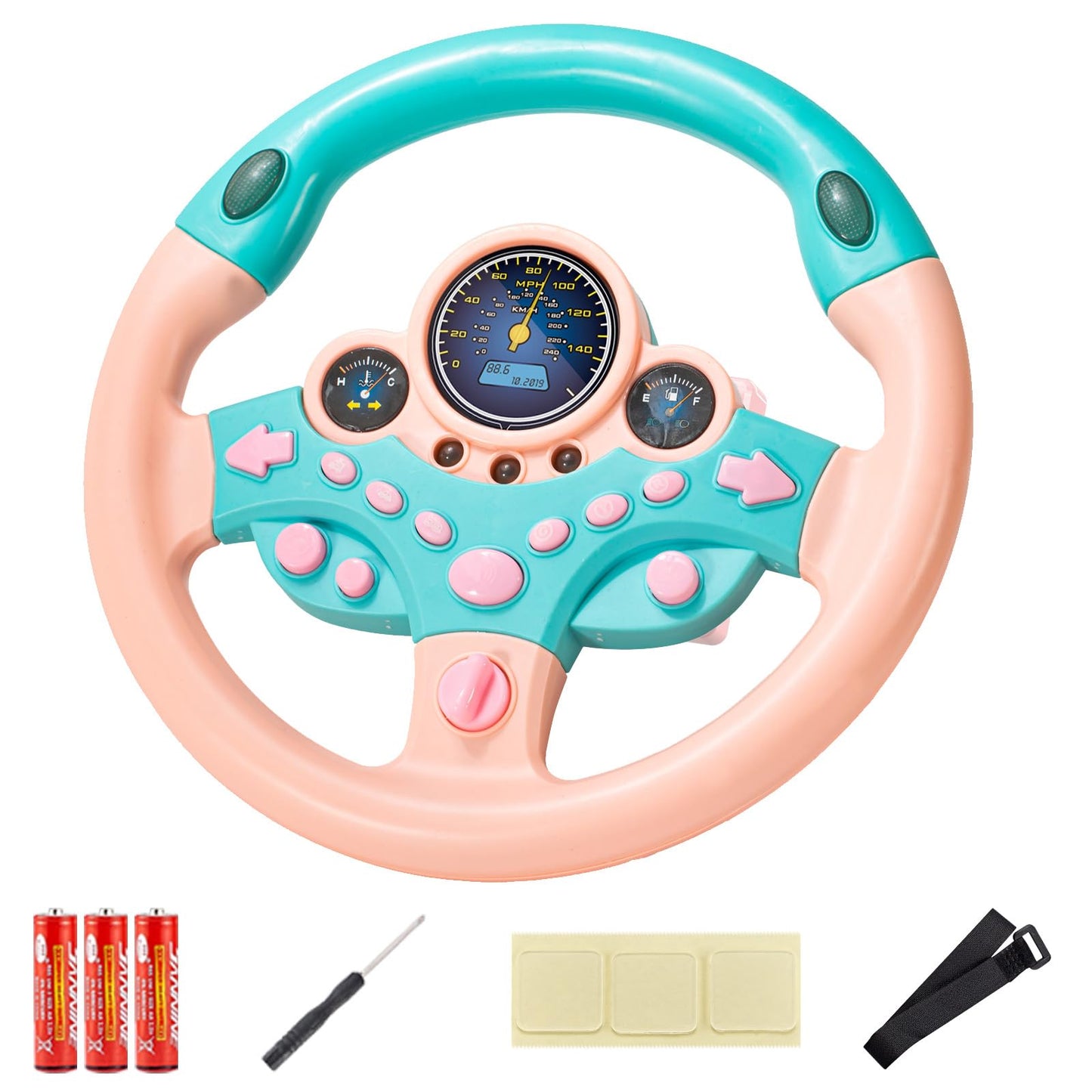 VVistch Kids Steering Wheel Toy with Light and Music (Pink) – Backseat Driving Toy