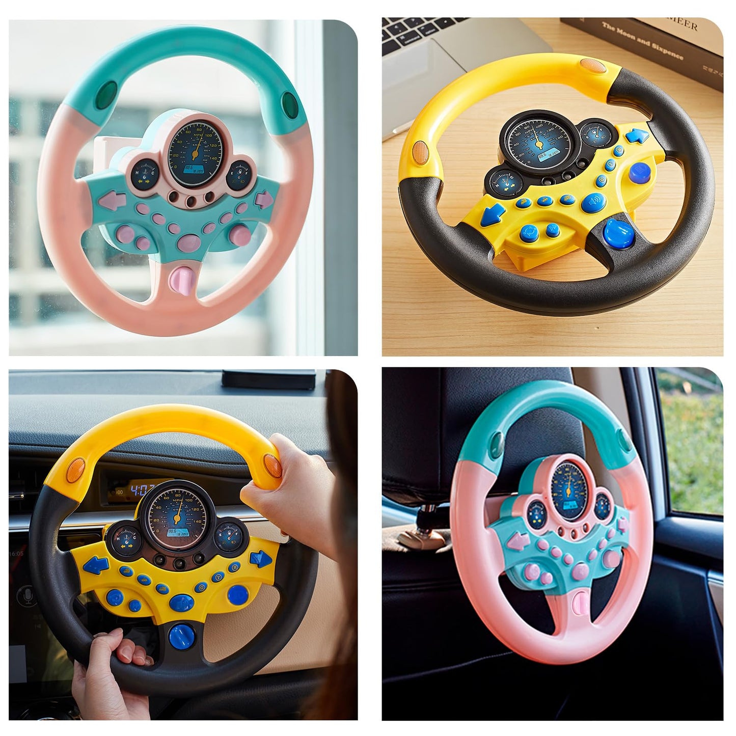 VVistch Kids Steering Wheel Toy with Light and Music (Pink) – Backseat Driving Toy