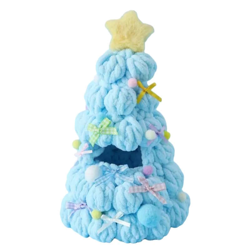 VVQUI 17cm Doll Christmas Clothes — Handcrafted Tree Outfit with Poms & Bows (Blue)